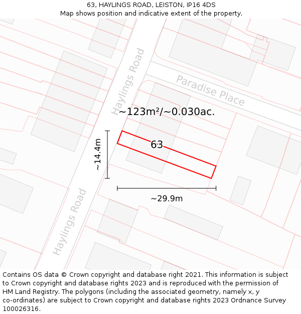 63, HAYLINGS ROAD, LEISTON, IP16 4DS: Plot and title map
