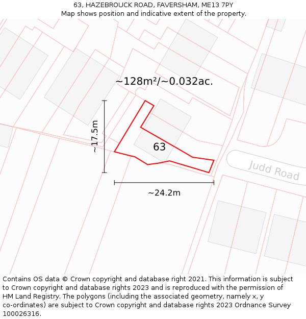 63, HAZEBROUCK ROAD, FAVERSHAM, ME13 7PY: Plot and title map