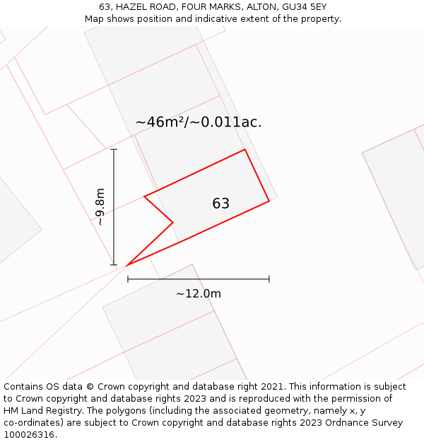 63, HAZEL ROAD, FOUR MARKS, ALTON, GU34 5EY: Plot and title map