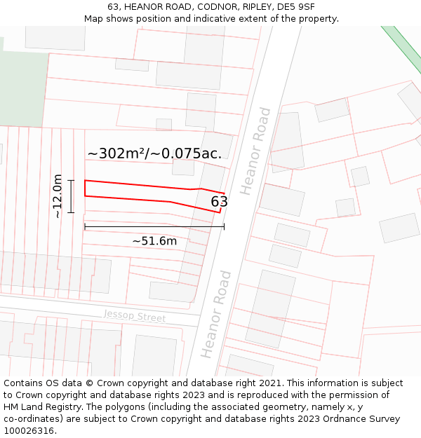63, HEANOR ROAD, CODNOR, RIPLEY, DE5 9SF: Plot and title map