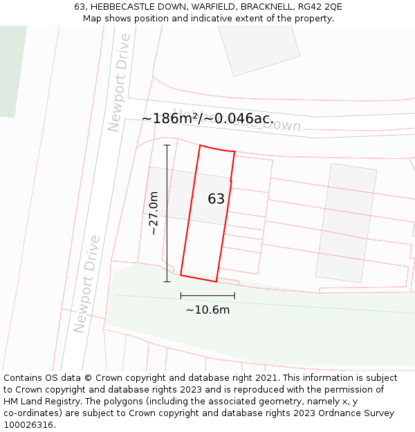 63, HEBBECASTLE DOWN, WARFIELD, BRACKNELL, RG42 2QE: Plot and title map