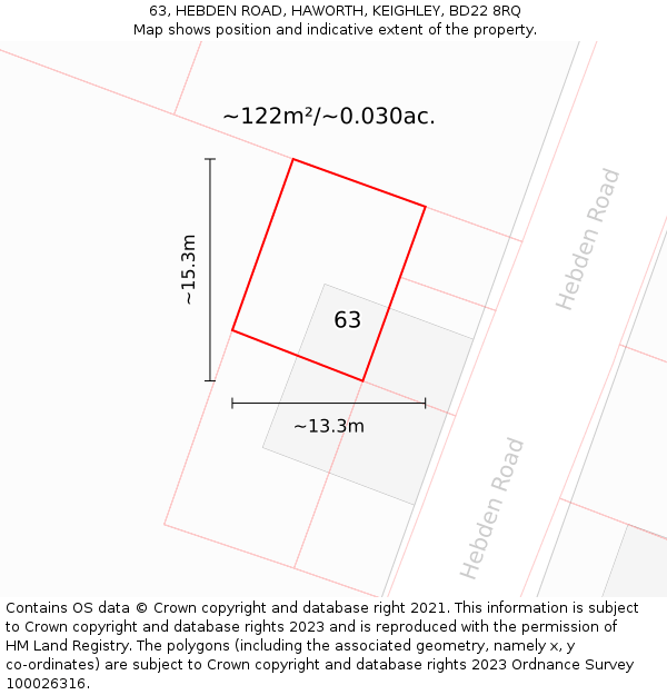 63, HEBDEN ROAD, HAWORTH, KEIGHLEY, BD22 8RQ: Plot and title map