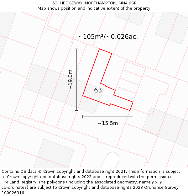 63, HEDGEWAY, NORTHAMPTON, NN4 0SP: Plot and title map