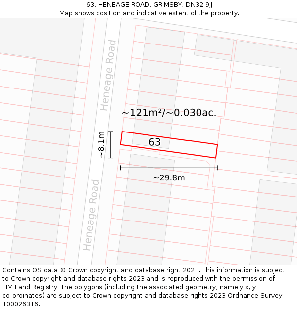 63, HENEAGE ROAD, GRIMSBY, DN32 9JJ: Plot and title map