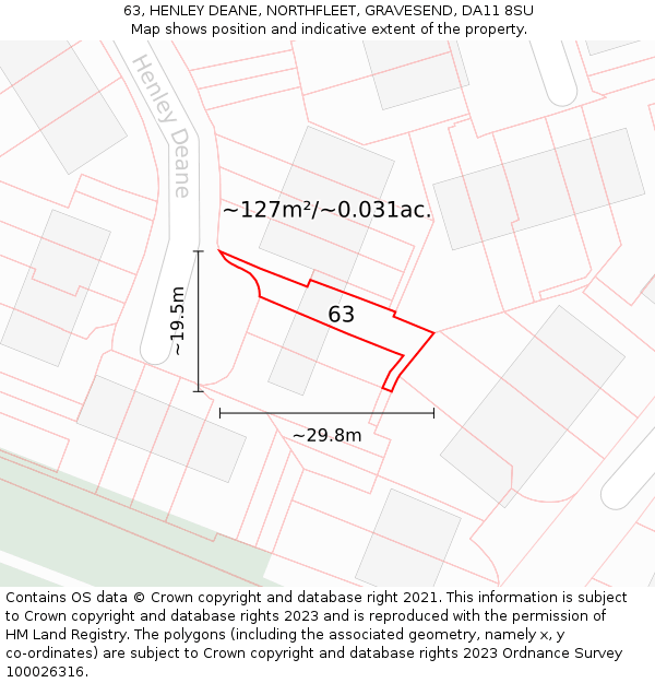 63, HENLEY DEANE, NORTHFLEET, GRAVESEND, DA11 8SU: Plot and title map