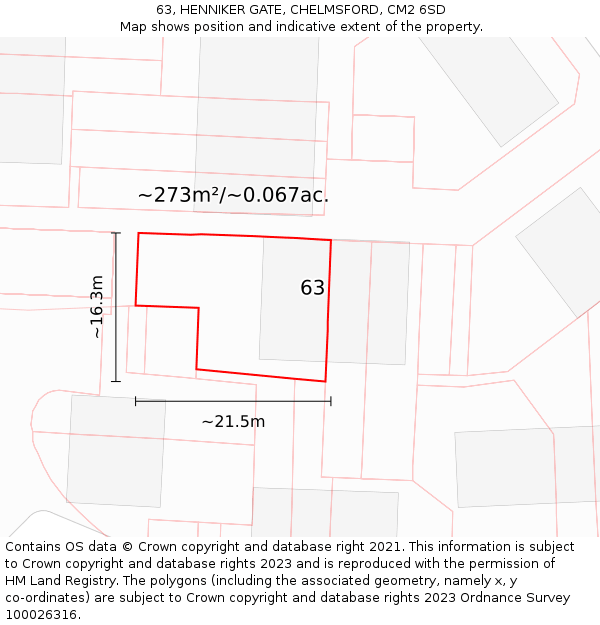 63, HENNIKER GATE, CHELMSFORD, CM2 6SD: Plot and title map