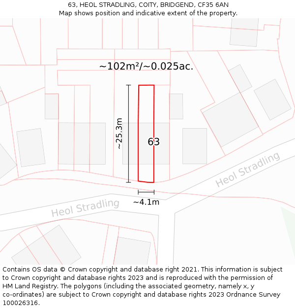 63, HEOL STRADLING, COITY, BRIDGEND, CF35 6AN: Plot and title map
