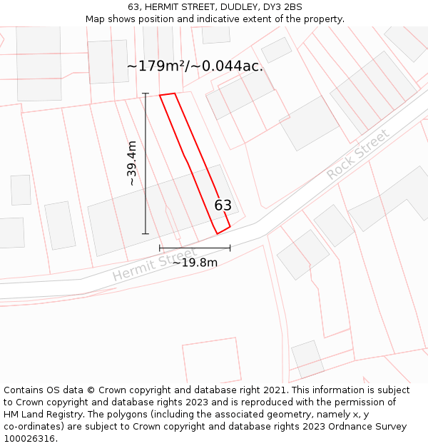 63, HERMIT STREET, DUDLEY, DY3 2BS: Plot and title map