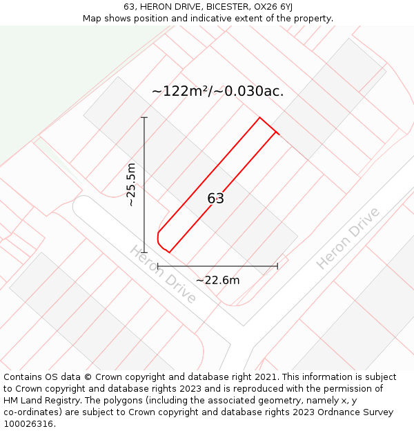 63, HERON DRIVE, BICESTER, OX26 6YJ: Plot and title map