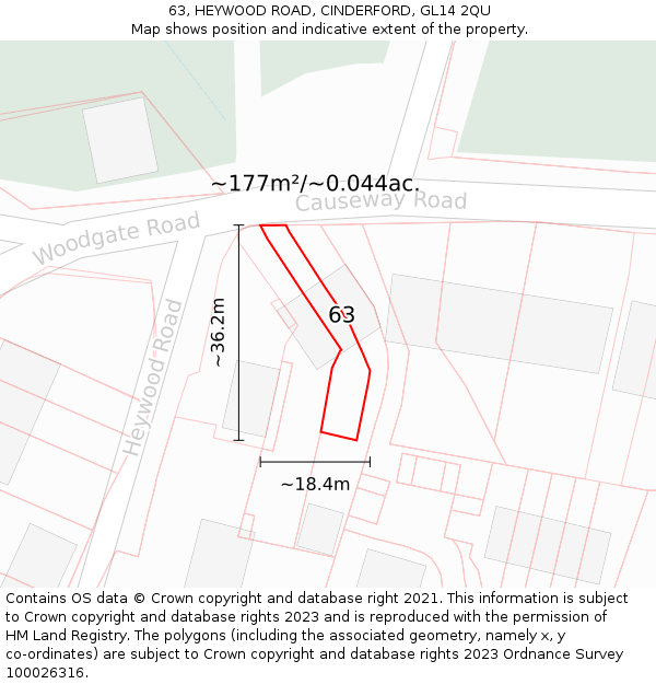 63, HEYWOOD ROAD, CINDERFORD, GL14 2QU: Plot and title map