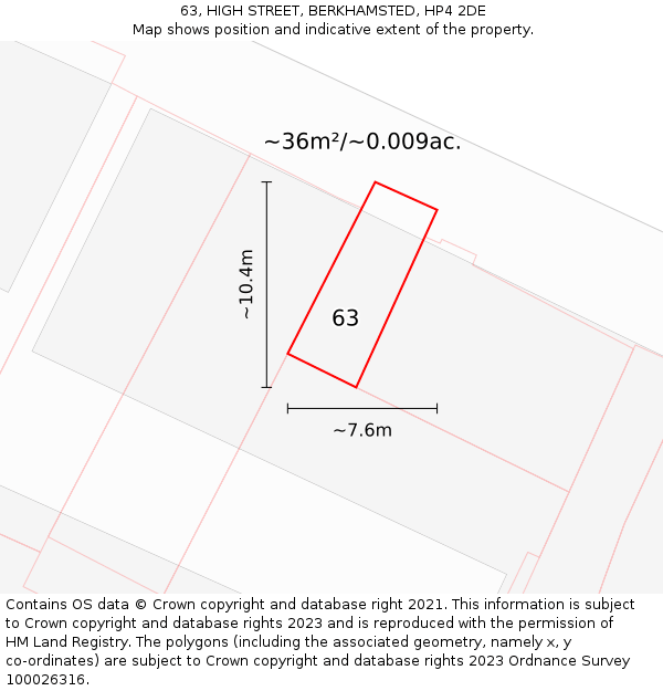 63, HIGH STREET, BERKHAMSTED, HP4 2DE: Plot and title map