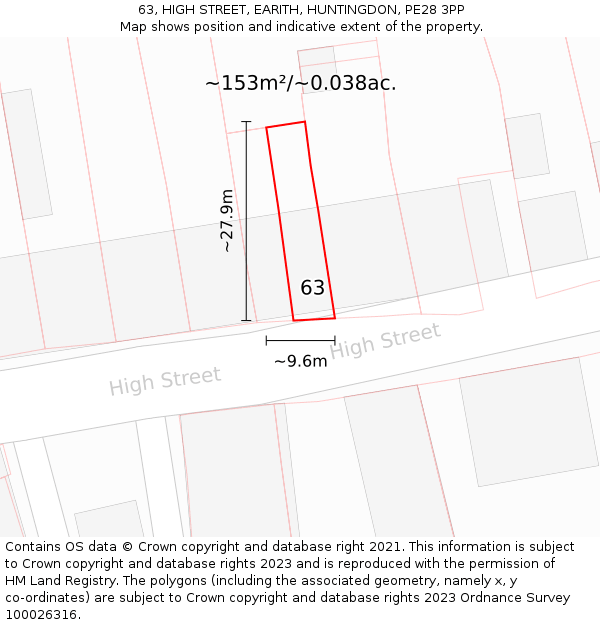 63, HIGH STREET, EARITH, HUNTINGDON, PE28 3PP: Plot and title map