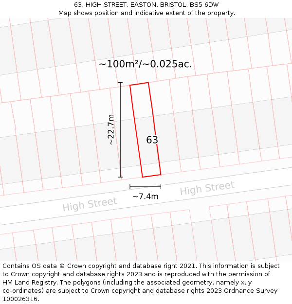 63, HIGH STREET, EASTON, BRISTOL, BS5 6DW: Plot and title map