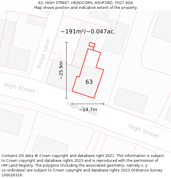 63, HIGH STREET, HEADCORN, ASHFORD, TN27 9QA: Plot and title map