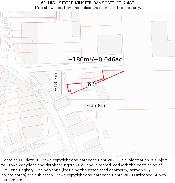 63, HIGH STREET, MINSTER, RAMSGATE, CT12 4AB: Plot and title map