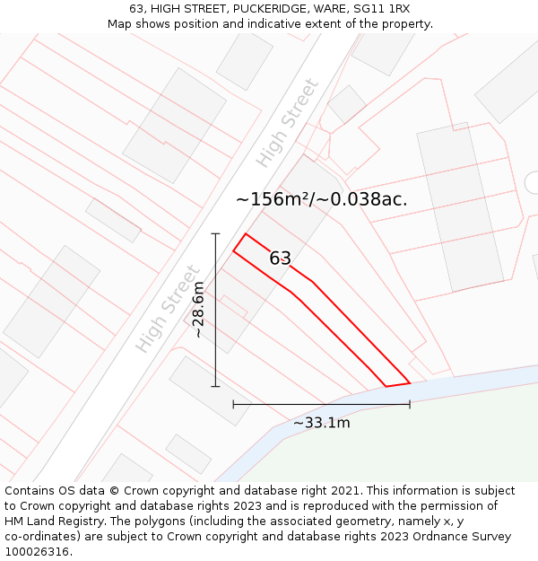 63, HIGH STREET, PUCKERIDGE, WARE, SG11 1RX: Plot and title map