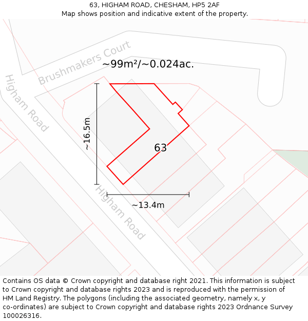 63, HIGHAM ROAD, CHESHAM, HP5 2AF: Plot and title map