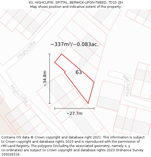 63, HIGHCLIFFE, SPITTAL, BERWICK-UPON-TWEED, TD15 2JH: Plot and title map