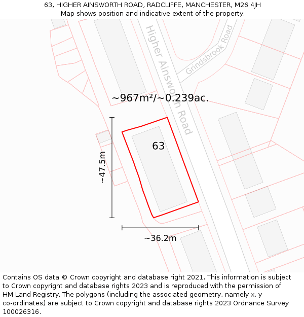 63, HIGHER AINSWORTH ROAD, RADCLIFFE, MANCHESTER, M26 4JH: Plot and title map