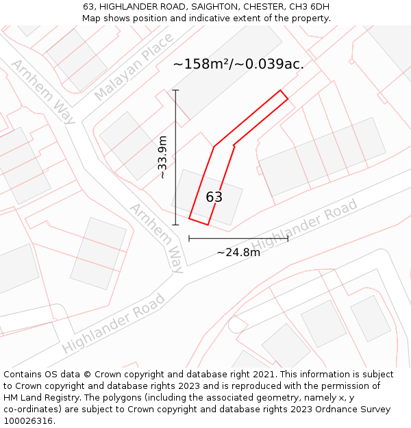 63, HIGHLANDER ROAD, SAIGHTON, CHESTER, CH3 6DH: Plot and title map