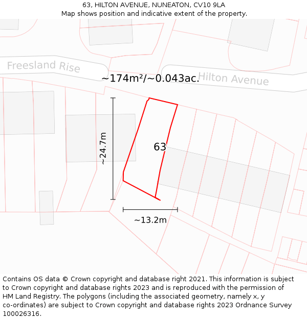 63, HILTON AVENUE, NUNEATON, CV10 9LA: Plot and title map
