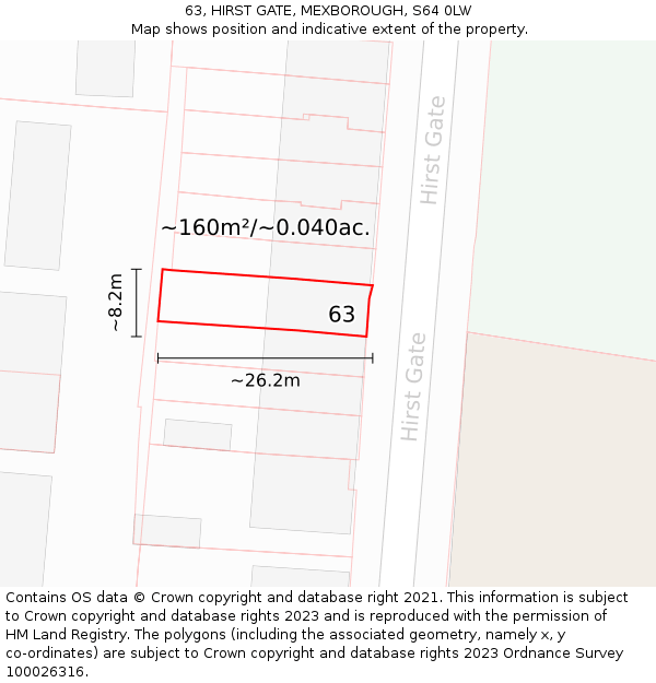 63, HIRST GATE, MEXBOROUGH, S64 0LW: Plot and title map