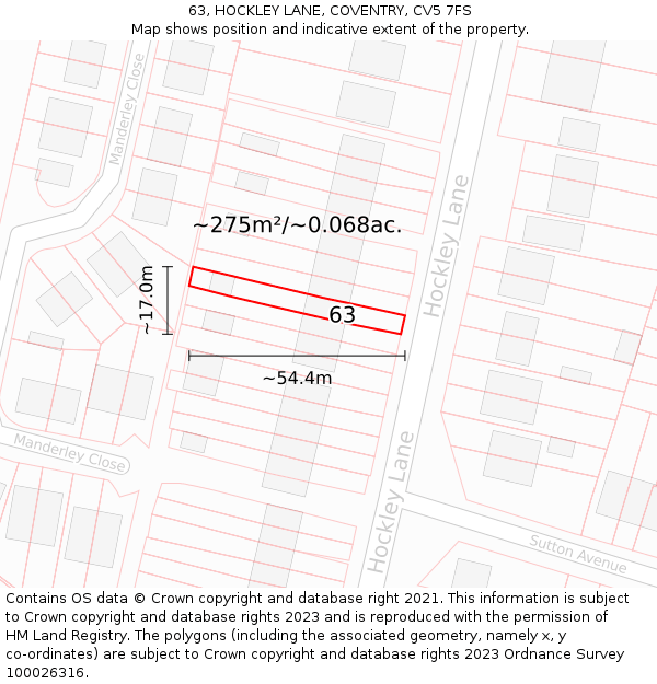 63, HOCKLEY LANE, COVENTRY, CV5 7FS: Plot and title map