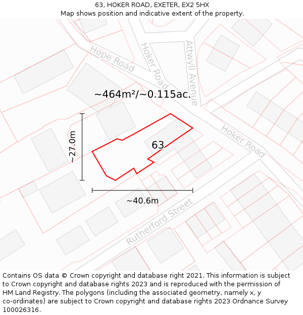 63, HOKER ROAD, EXETER, EX2 5HX: Plot and title map