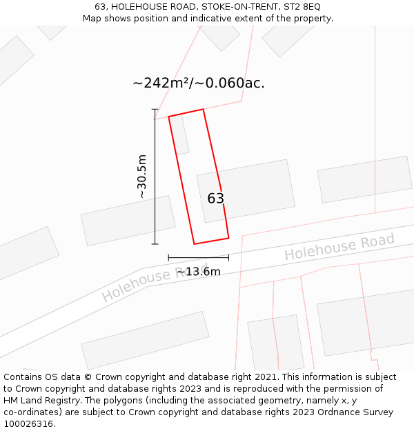 63, HOLEHOUSE ROAD, STOKE-ON-TRENT, ST2 8EQ: Plot and title map