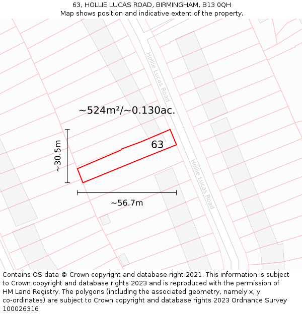 63, HOLLIE LUCAS ROAD, BIRMINGHAM, B13 0QH: Plot and title map