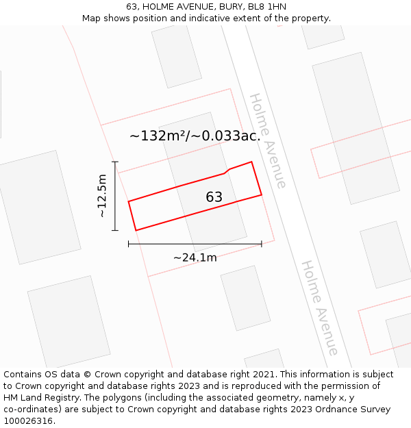 63, HOLME AVENUE, BURY, BL8 1HN: Plot and title map