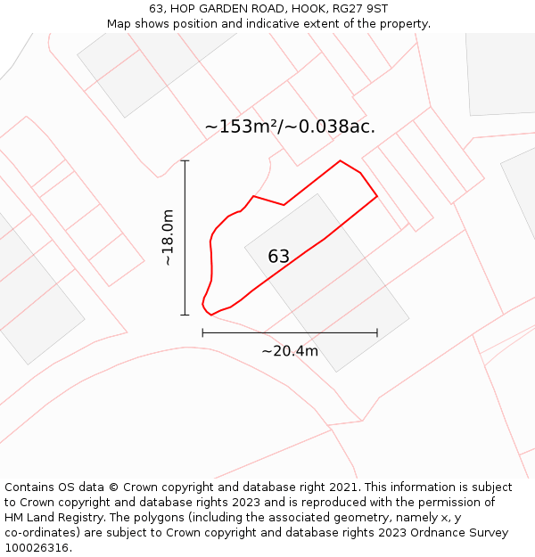 63, HOP GARDEN ROAD, HOOK, RG27 9ST: Plot and title map