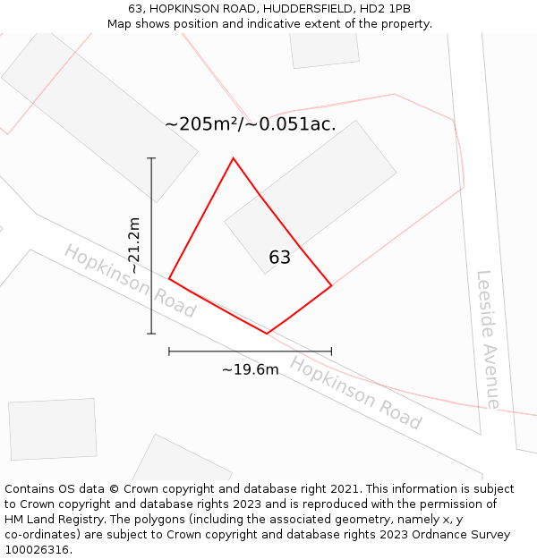 63, HOPKINSON ROAD, HUDDERSFIELD, HD2 1PB: Plot and title map