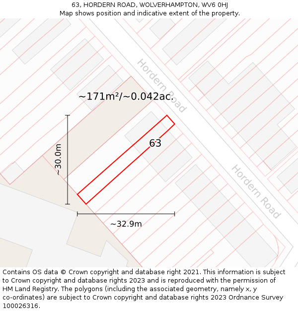 63, HORDERN ROAD, WOLVERHAMPTON, WV6 0HJ: Plot and title map