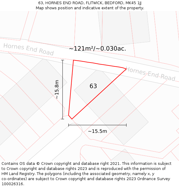 63, HORNES END ROAD, FLITWICK, BEDFORD, MK45 1JJ: Plot and title map