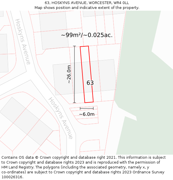 63, HOSKYNS AVENUE, WORCESTER, WR4 0LL: Plot and title map