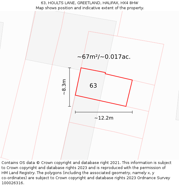 63, HOULTS LANE, GREETLAND, HALIFAX, HX4 8HW: Plot and title map