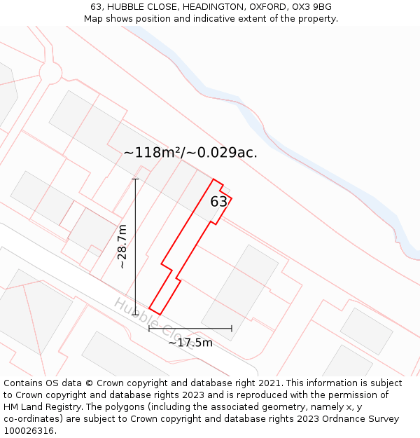 63, HUBBLE CLOSE, HEADINGTON, OXFORD, OX3 9BG: Plot and title map