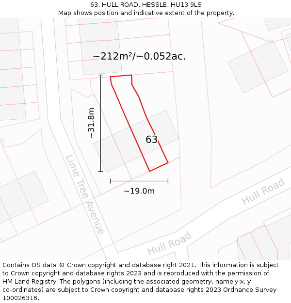 63, HULL ROAD, HESSLE, HU13 9LS: Plot and title map