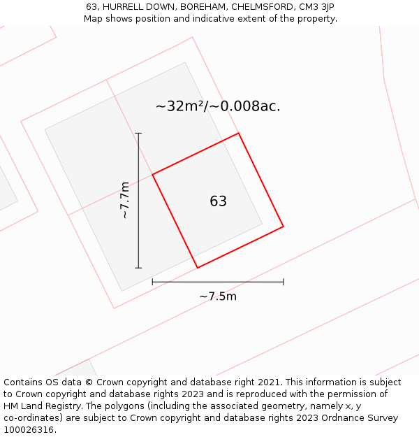 63, HURRELL DOWN, BOREHAM, CHELMSFORD, CM3 3JP: Plot and title map