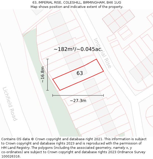 63, IMPERIAL RISE, COLESHILL, BIRMINGHAM, B46 1UG: Plot and title map