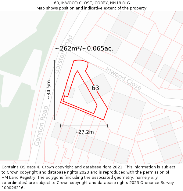 63, INWOOD CLOSE, CORBY, NN18 8LG: Plot and title map
