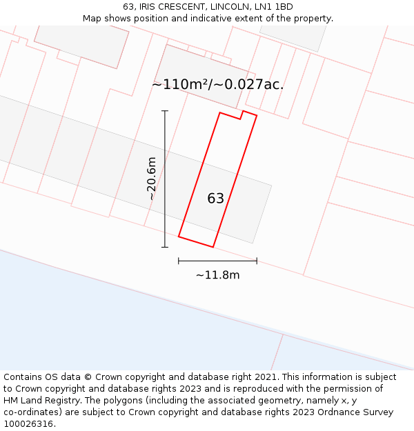 63, IRIS CRESCENT, LINCOLN, LN1 1BD: Plot and title map