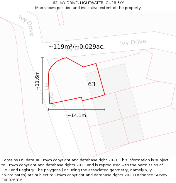 63, IVY DRIVE, LIGHTWATER, GU18 5YY: Plot and title map