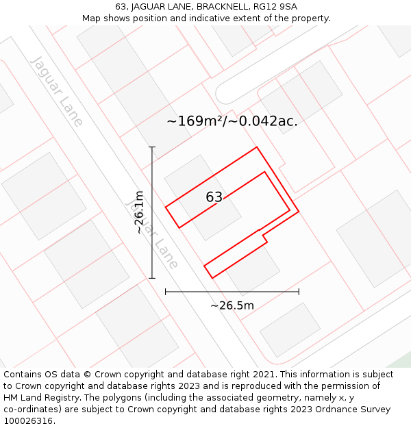63, JAGUAR LANE, BRACKNELL, RG12 9SA: Plot and title map