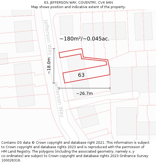 63, JEFFERSON WAY, COVENTRY, CV4 9AN: Plot and title map
