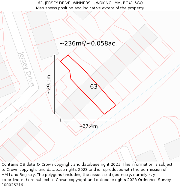 63, JERSEY DRIVE, WINNERSH, WOKINGHAM, RG41 5GQ: Plot and title map