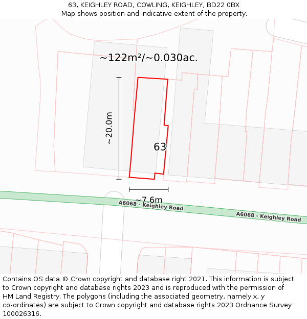 63, KEIGHLEY ROAD, COWLING, KEIGHLEY, BD22 0BX: Plot and title map