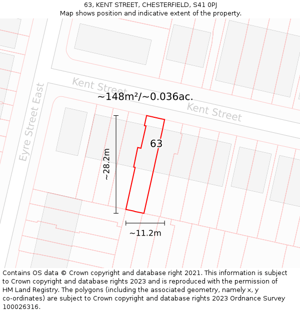 63, KENT STREET, CHESTERFIELD, S41 0PJ: Plot and title map