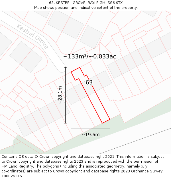 63, KESTREL GROVE, RAYLEIGH, SS6 9TX: Plot and title map
